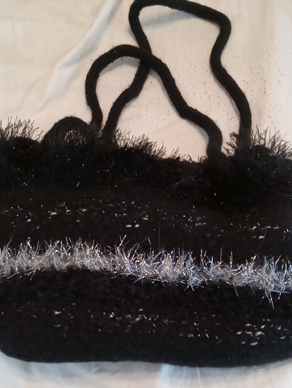 Black Faux-Fur Shoulder Bag with Silver Trim. Fun and Fabulous - Picture 2 of 8